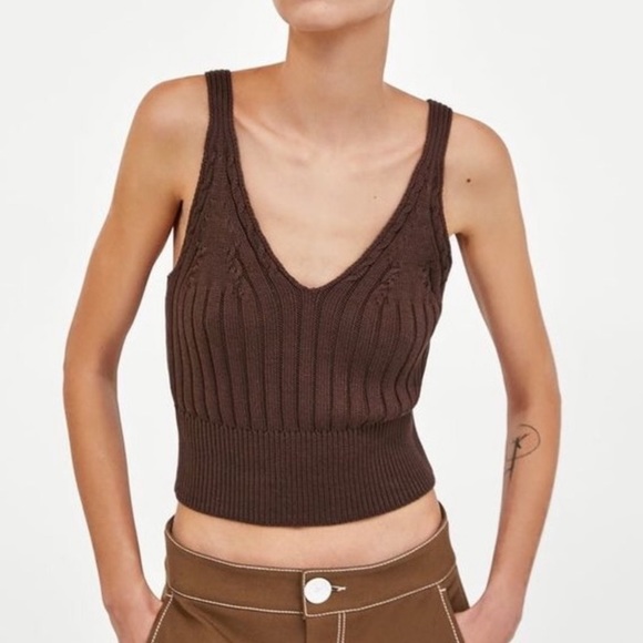 Zara Tops - NWOT brown sweater crop tank top